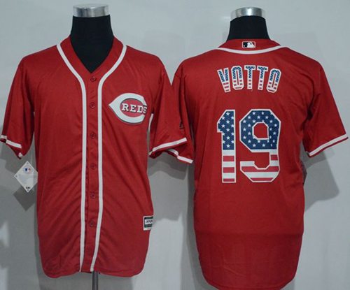 Reds #19 Joey Votto Red USA Flag Fashion Stitched MLB Jersey
